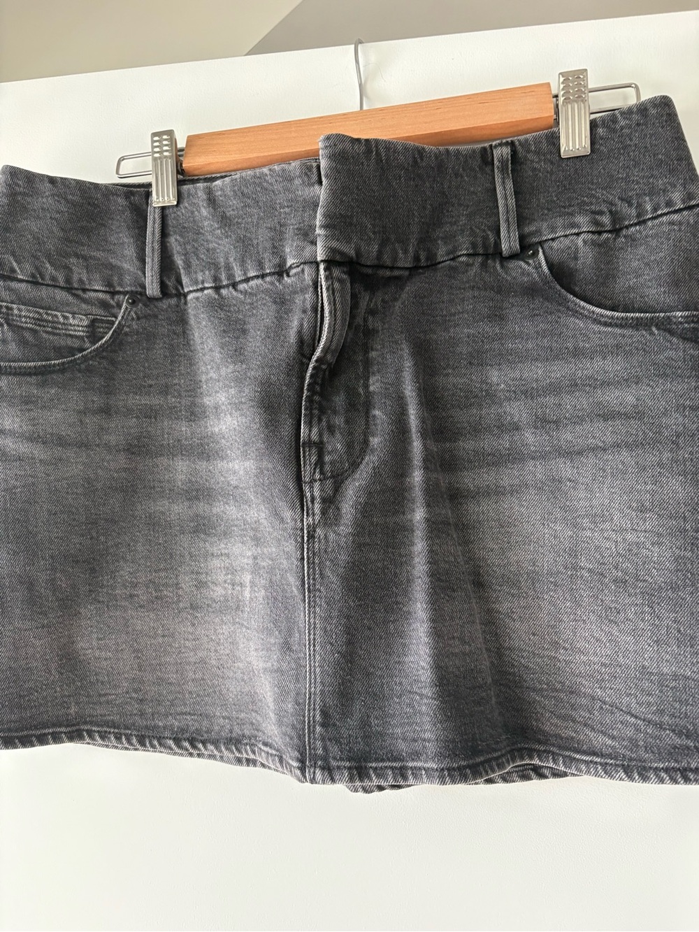 Good American Washed Charcoal Gray Denim Mini Skirt